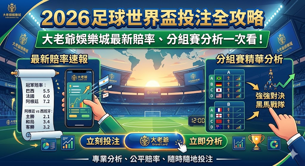 2026足球世界盃投注全攻略：大老爺娛樂城最新賠率、分組賽分析一次看！